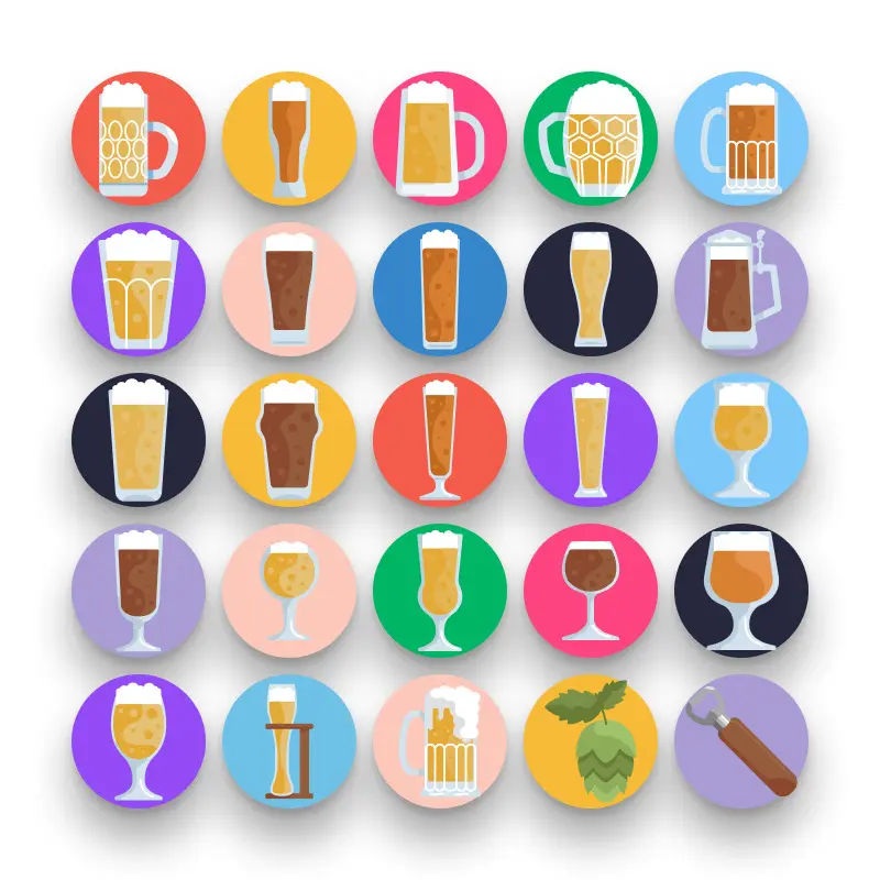 50-Beer _ Shop-2 50 Beer Glass Icons – set of colorful flat circle icons