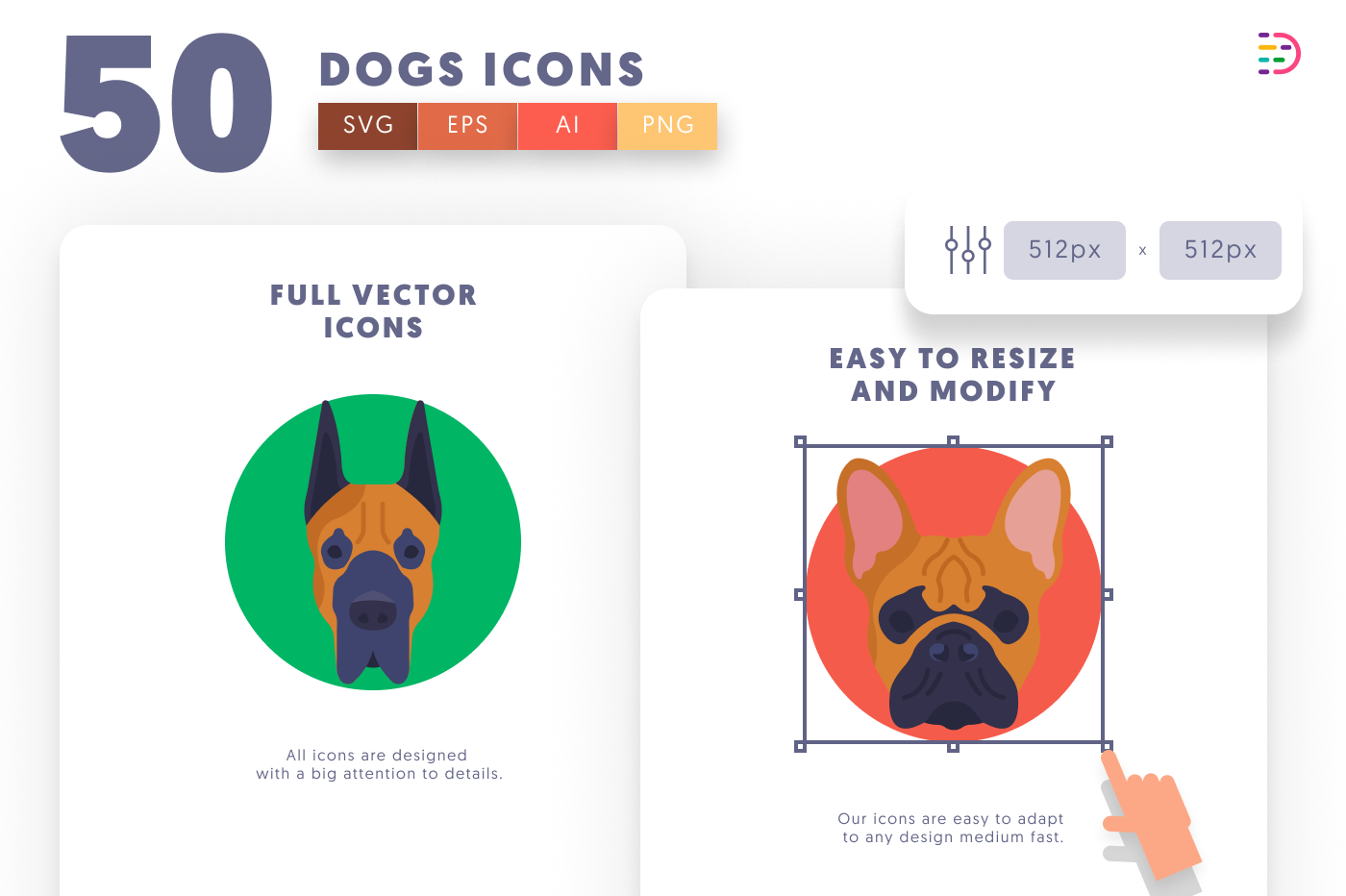 50 Dogs Icons preview 6 – flat circle icons in PNG, SVG and EPS