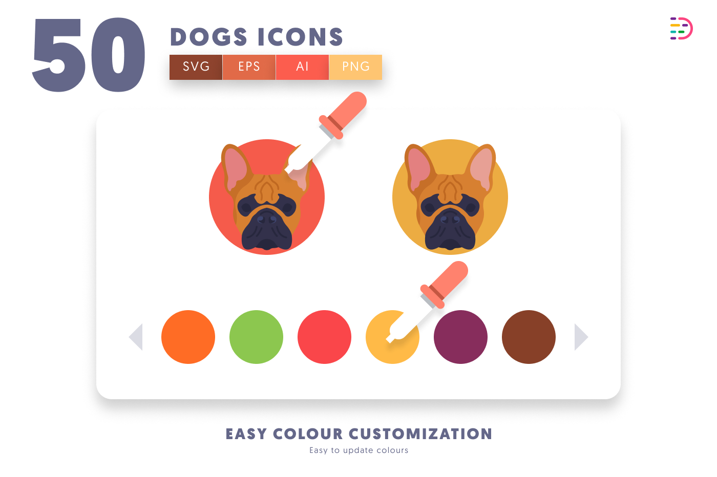 50 Dogs Icons preview 7 – flat circle icons in PNG, SVG and EPS
