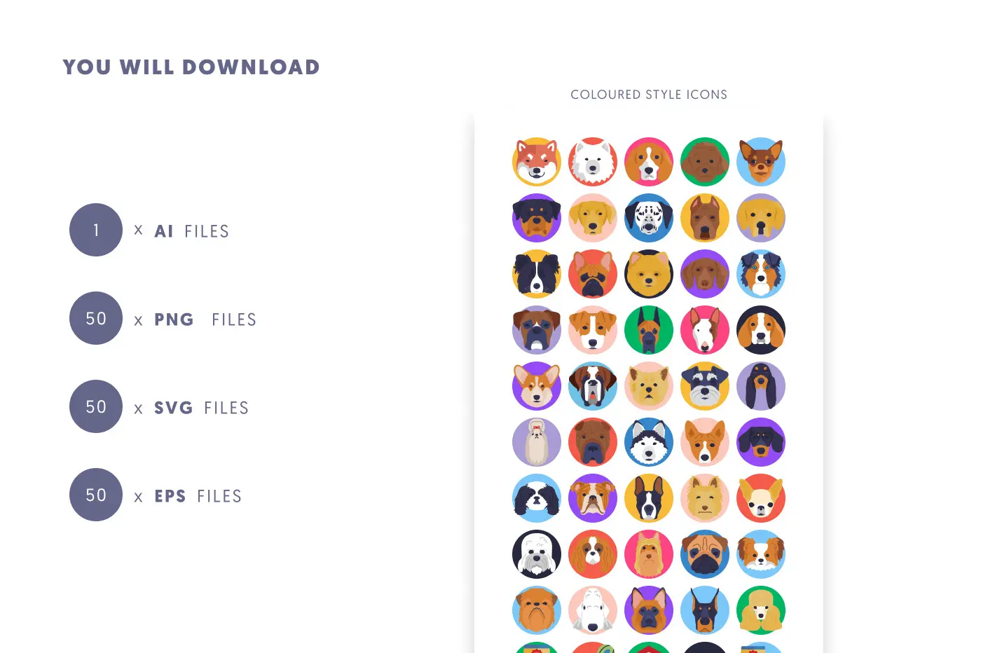 50 Dogs Icons preview 9 – flat circle icons in PNG, SVG and EPS