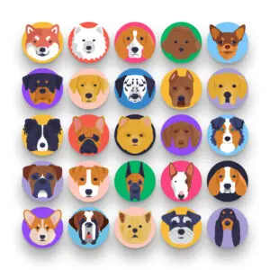 50 Dogs Icons – set of colorful flat circle icons