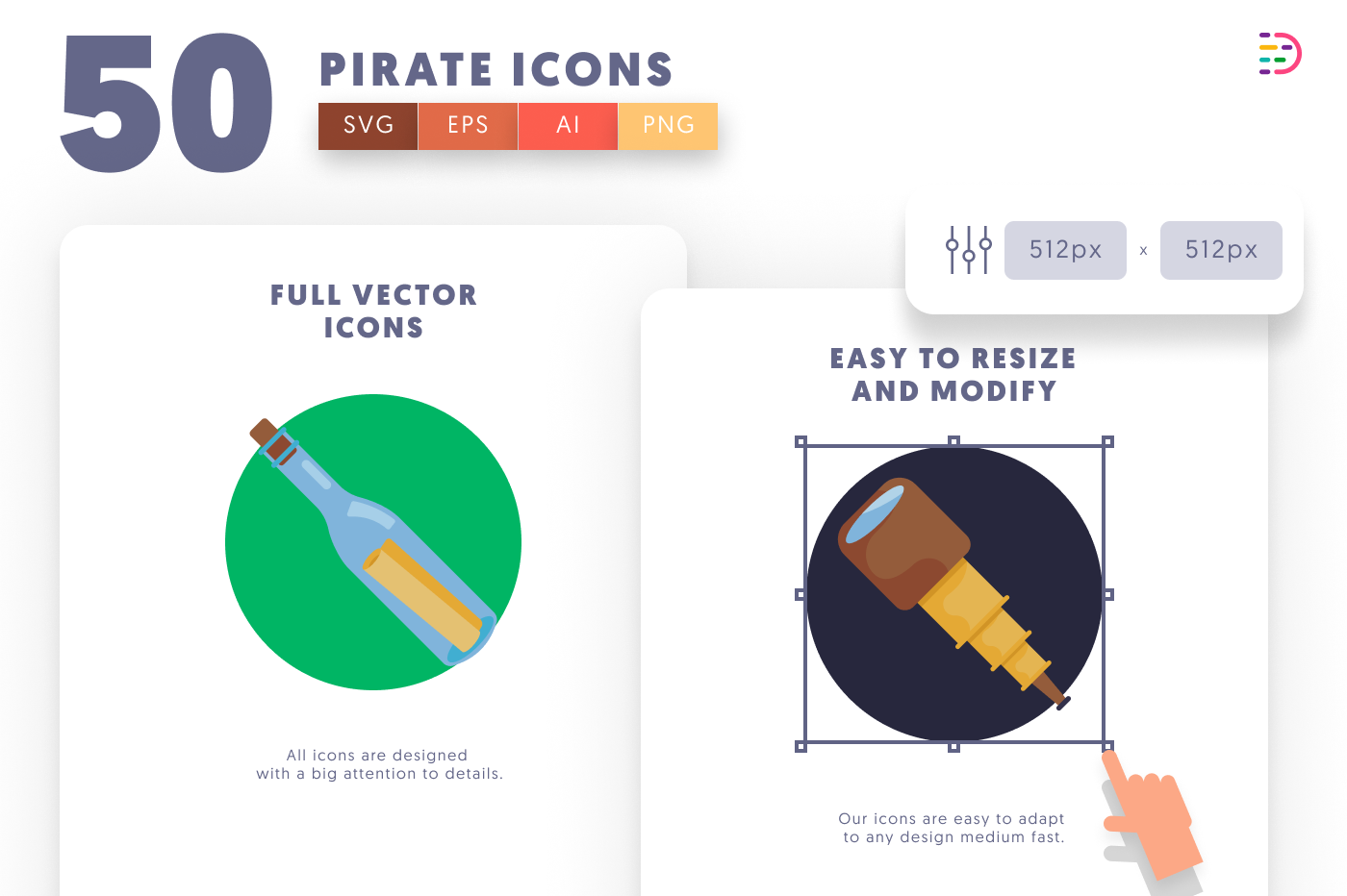 50 Pirate Icons preview 6 – flat circle icons in PNG, SVG and EPS