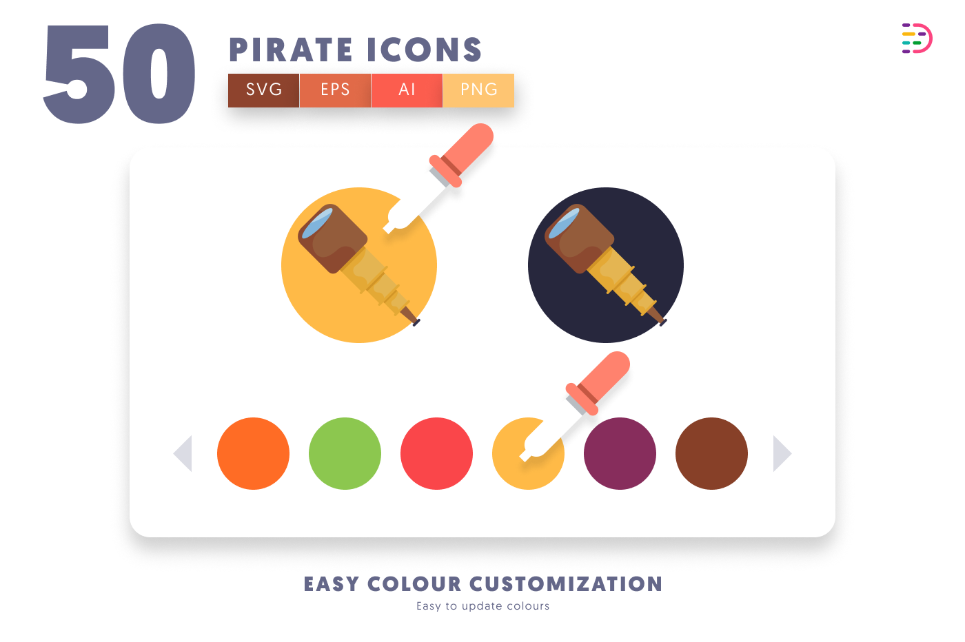 50 Pirate Icons preview 7 – flat circle icons in PNG, SVG and EPS