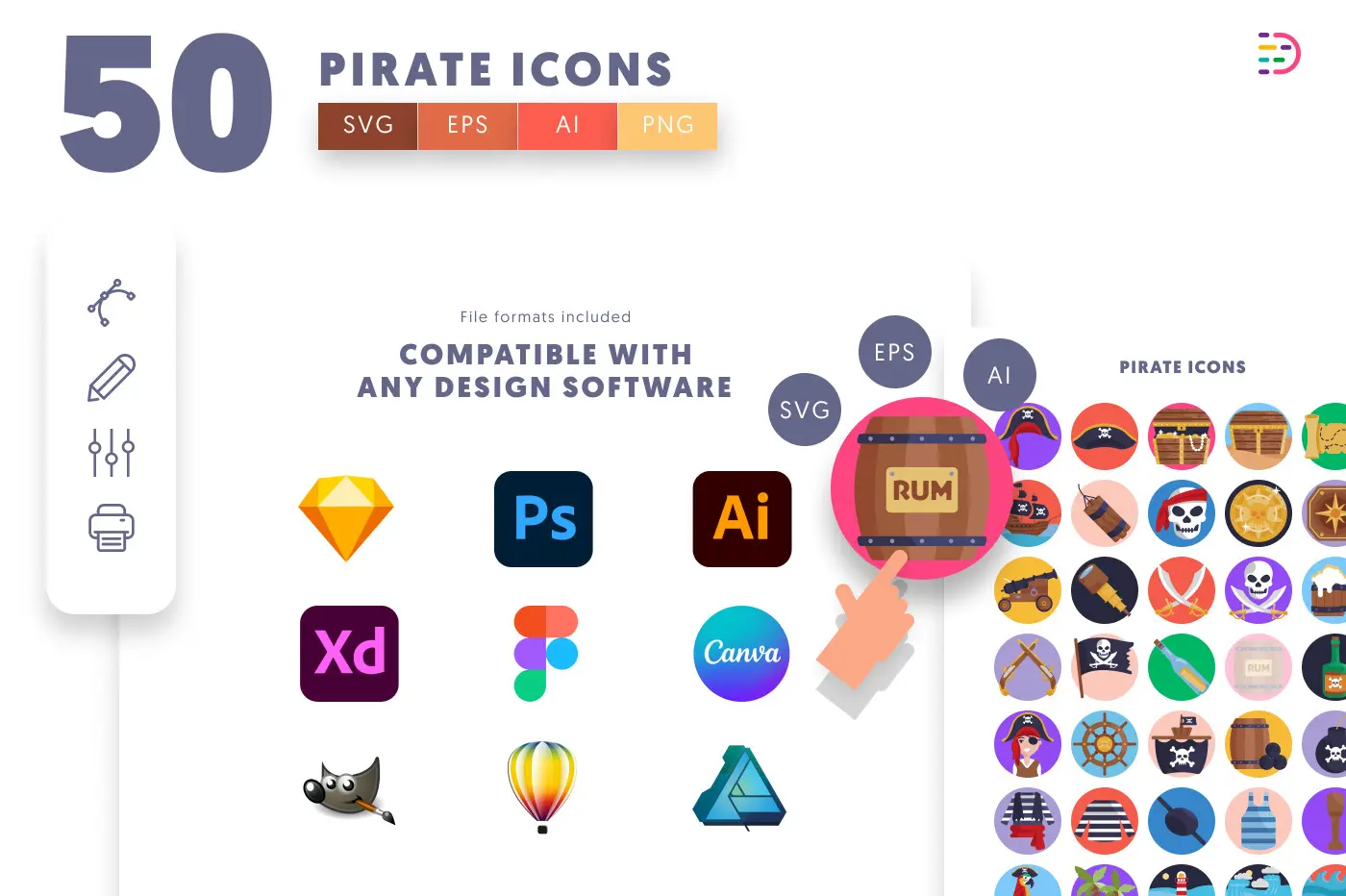 50 Pirate Icons preview 8 – flat circle icons in PNG, SVG and EPS