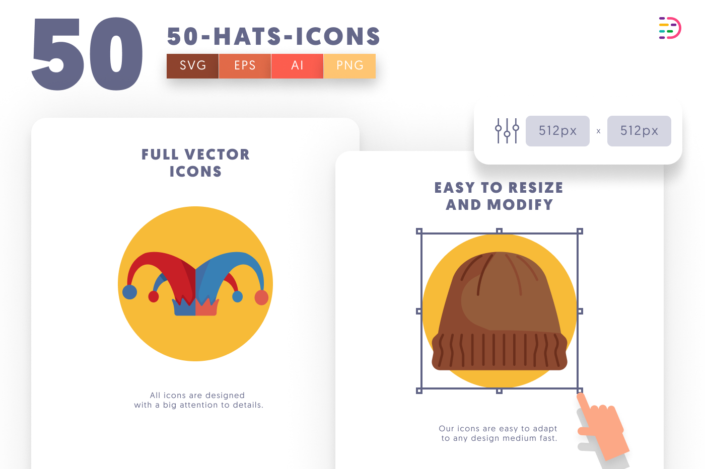 50 Hats Icons preview 6 – flat circle icons in PNG, SVG and EPS