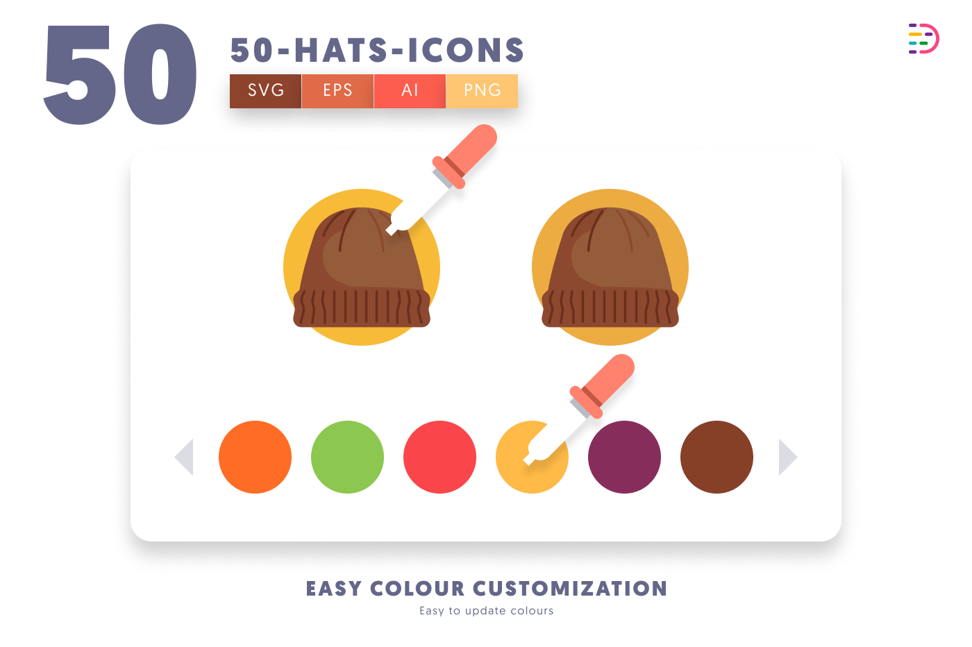 50 Hats Icons preview 7 – flat circle icons in PNG, SVG and EPS