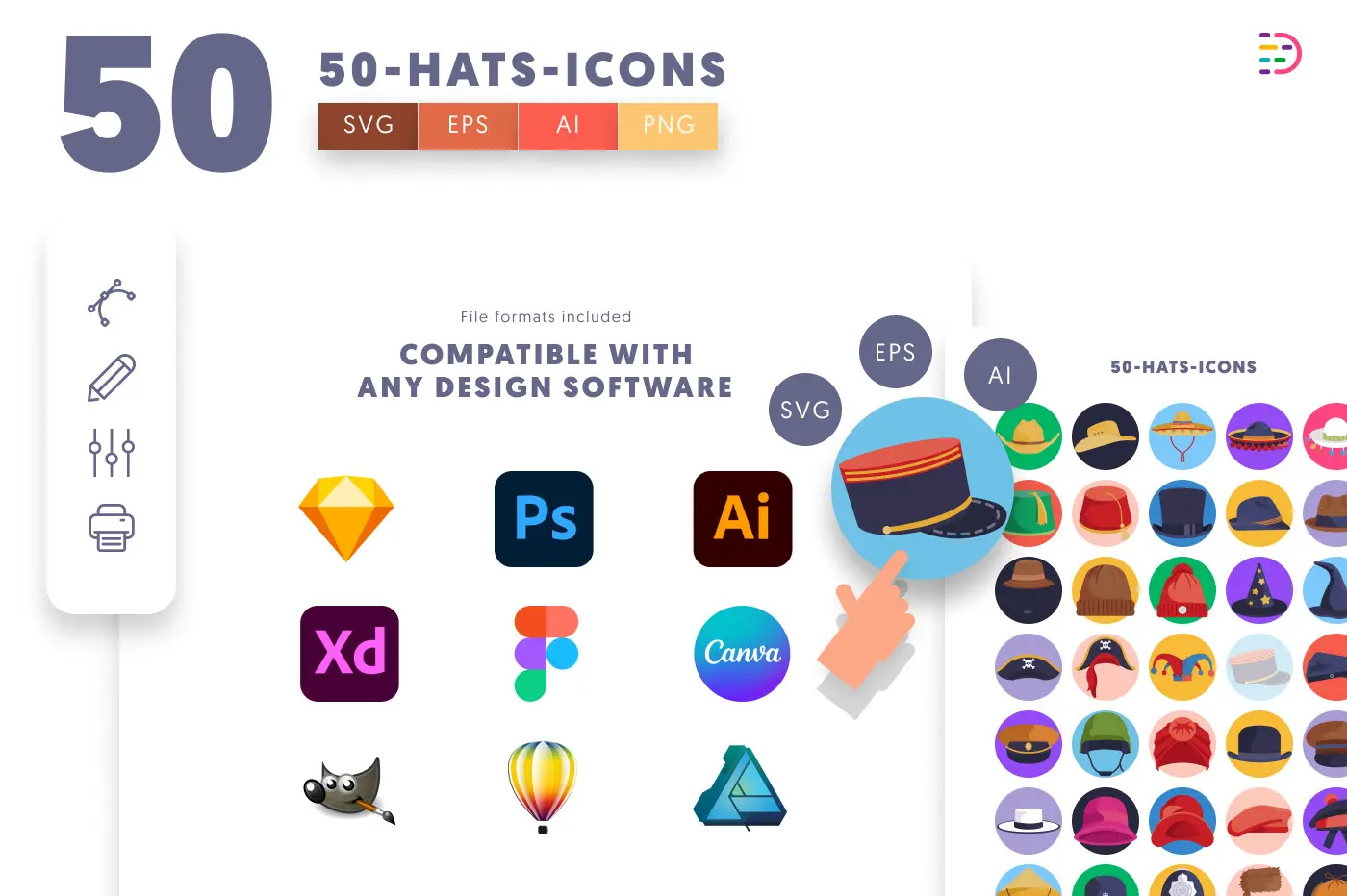 50 Hats Icons preview 8 – flat circle icons in PNG, SVG and EPS
