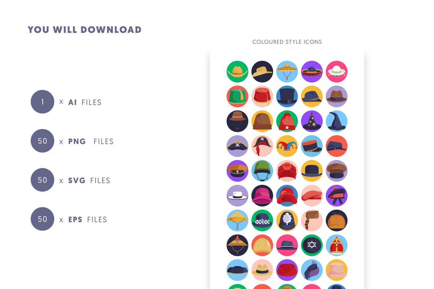 50 Hats Icons preview 9 – flat circle icons in PNG, SVG and EPS