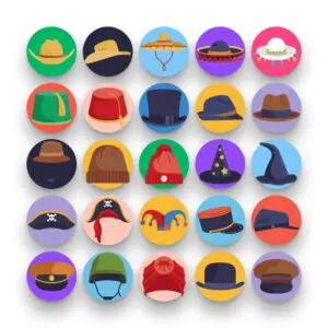 50 Hats Icons – set of colorful flat circle icons
