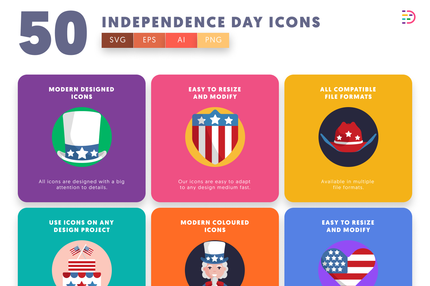 50 Independence Day Icons preview 5 – flat circle icons in PNG, SVG and EPS