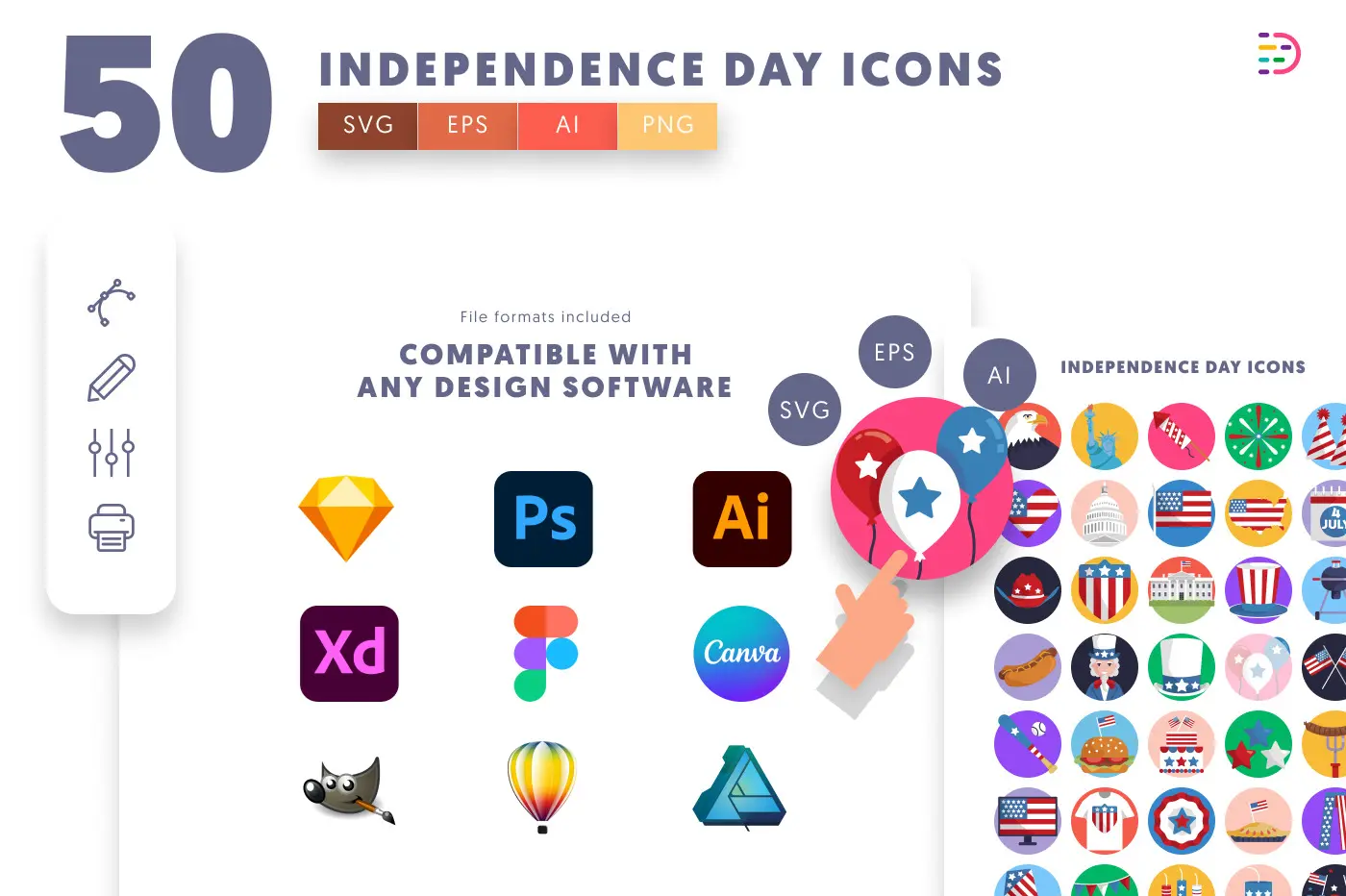 50 Independence Day Icons preview 8 – flat circle icons in PNG, SVG and EPS