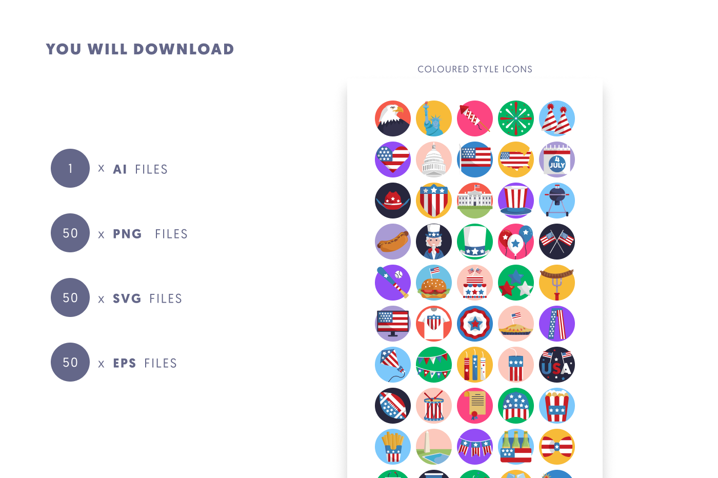 50 Independence Day Icons preview 9 – flat circle icons in PNG, SVG and EPS