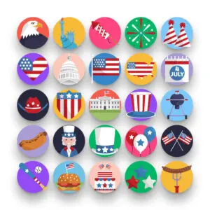 50 Independence Day Icons – set of colorful flat circle icons
