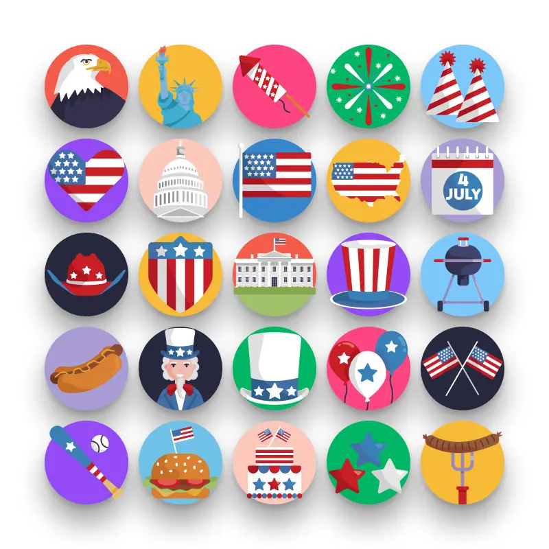 50-Independence Day _ Shop-2 50 Independence Day Icons – set of colorful flat circle icons