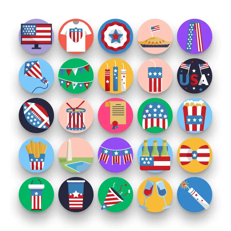 50 Independence Day Icons – set of colorful flat circle icons