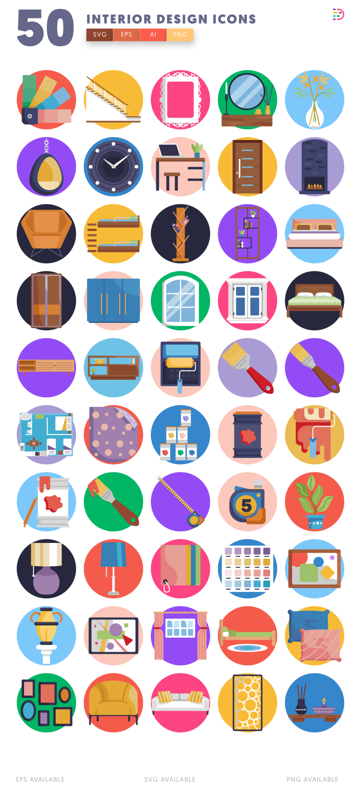 50 Interior Design Icons – Home Decor and Architecture Symbols