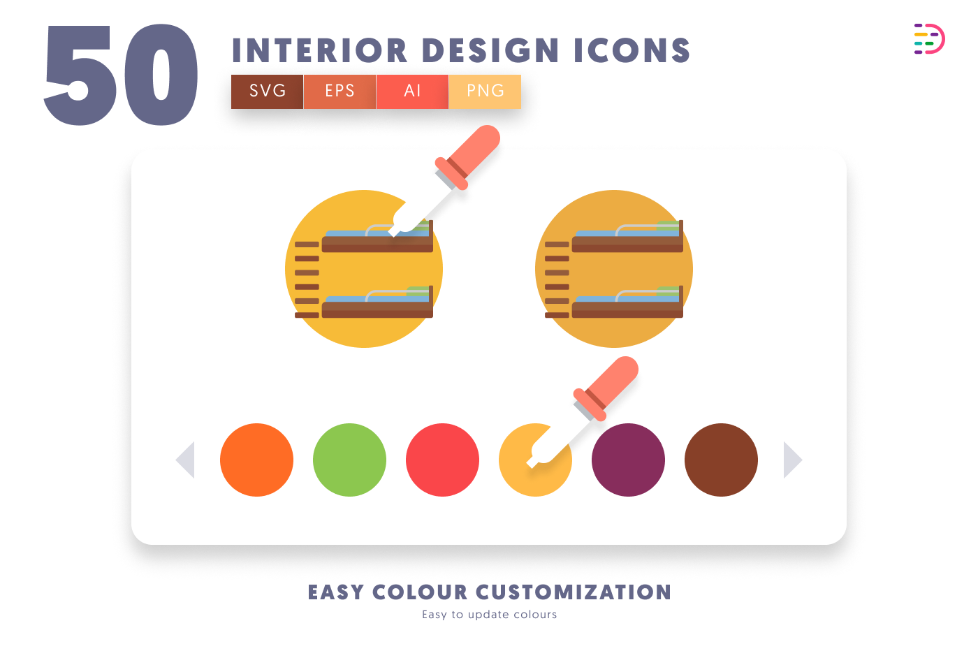 50 Interior Design Icons preview 7 – flat circle icons in PNG, SVG and EPS