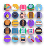 50 Interior Design Icons – set of colorful flat circle icons