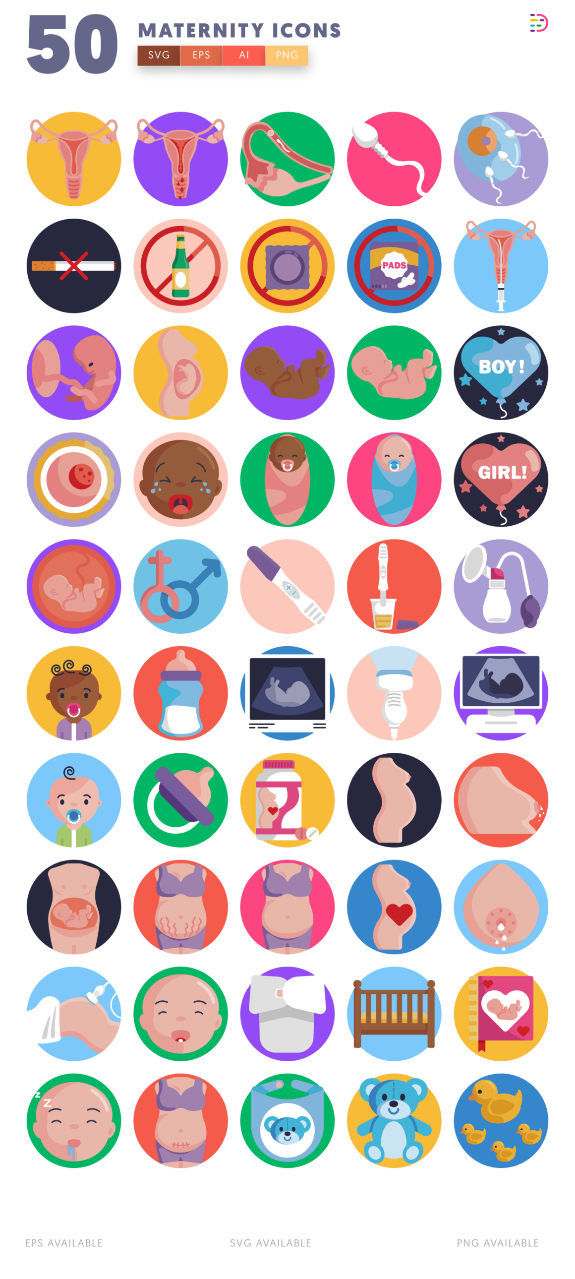 50 Maternity Icons – Pregnancy, Baby, Motherhood & Parenting