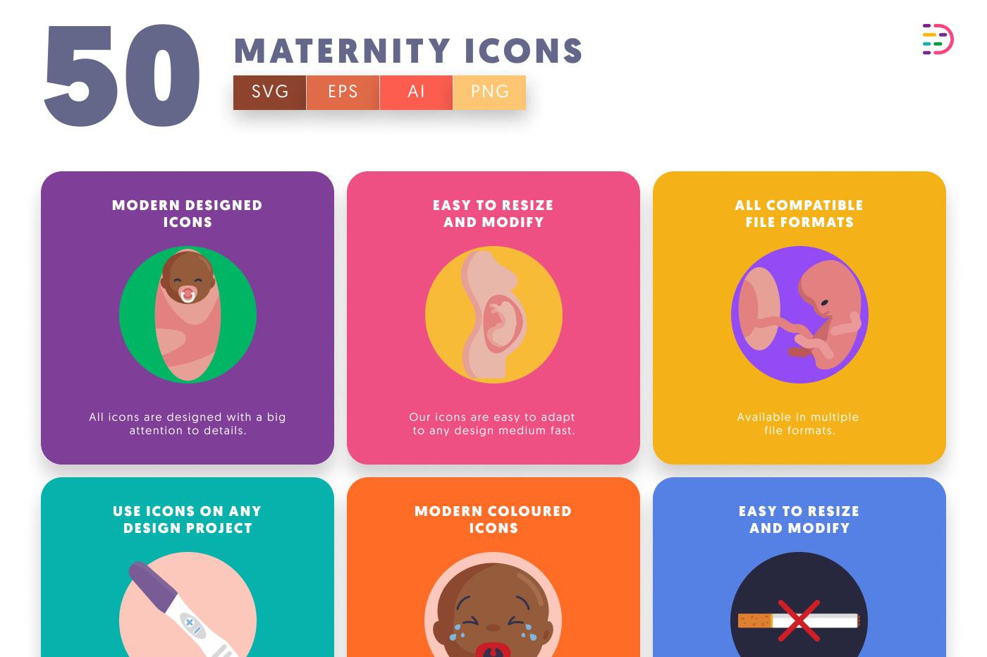 50 Maternity Icons preview 5 – flat circle icons in PNG, SVG and EPS