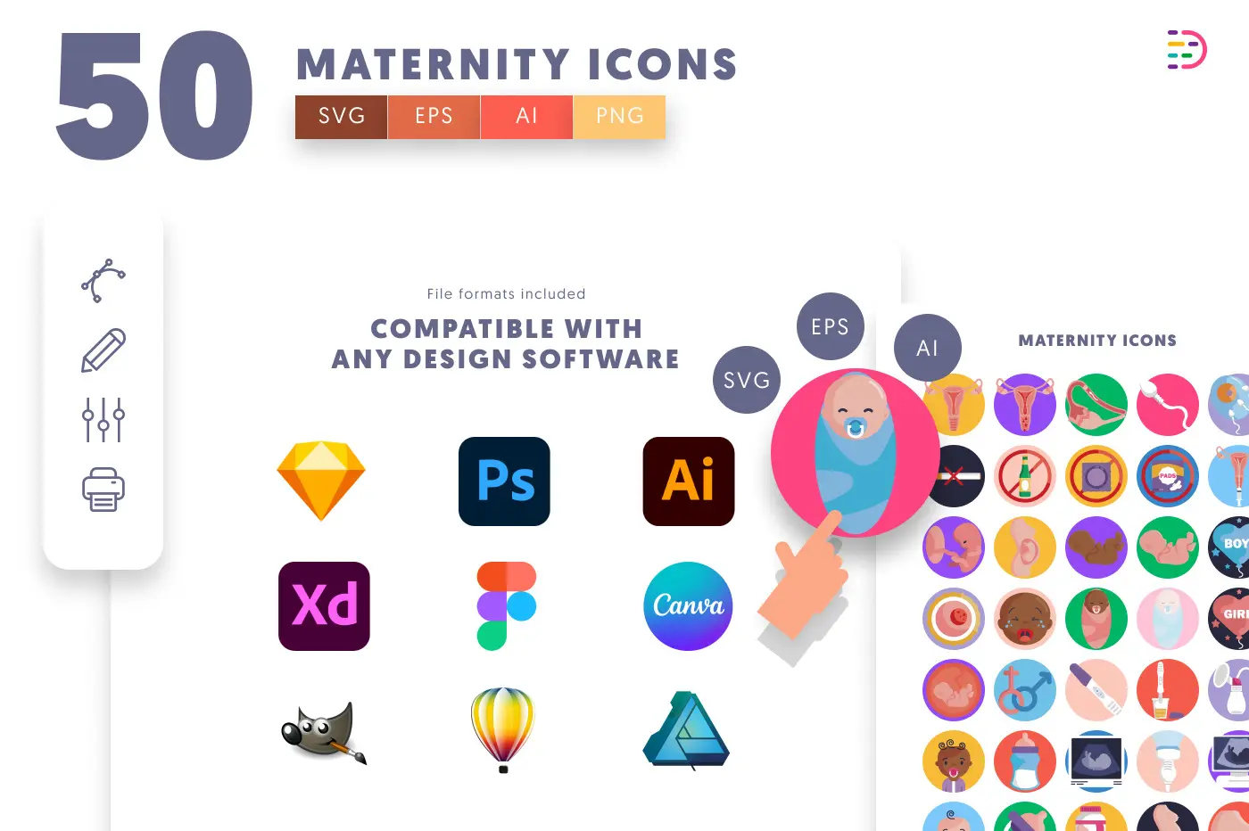 50 Maternity Icons preview 8 – flat circle icons in PNG, SVG and EPS