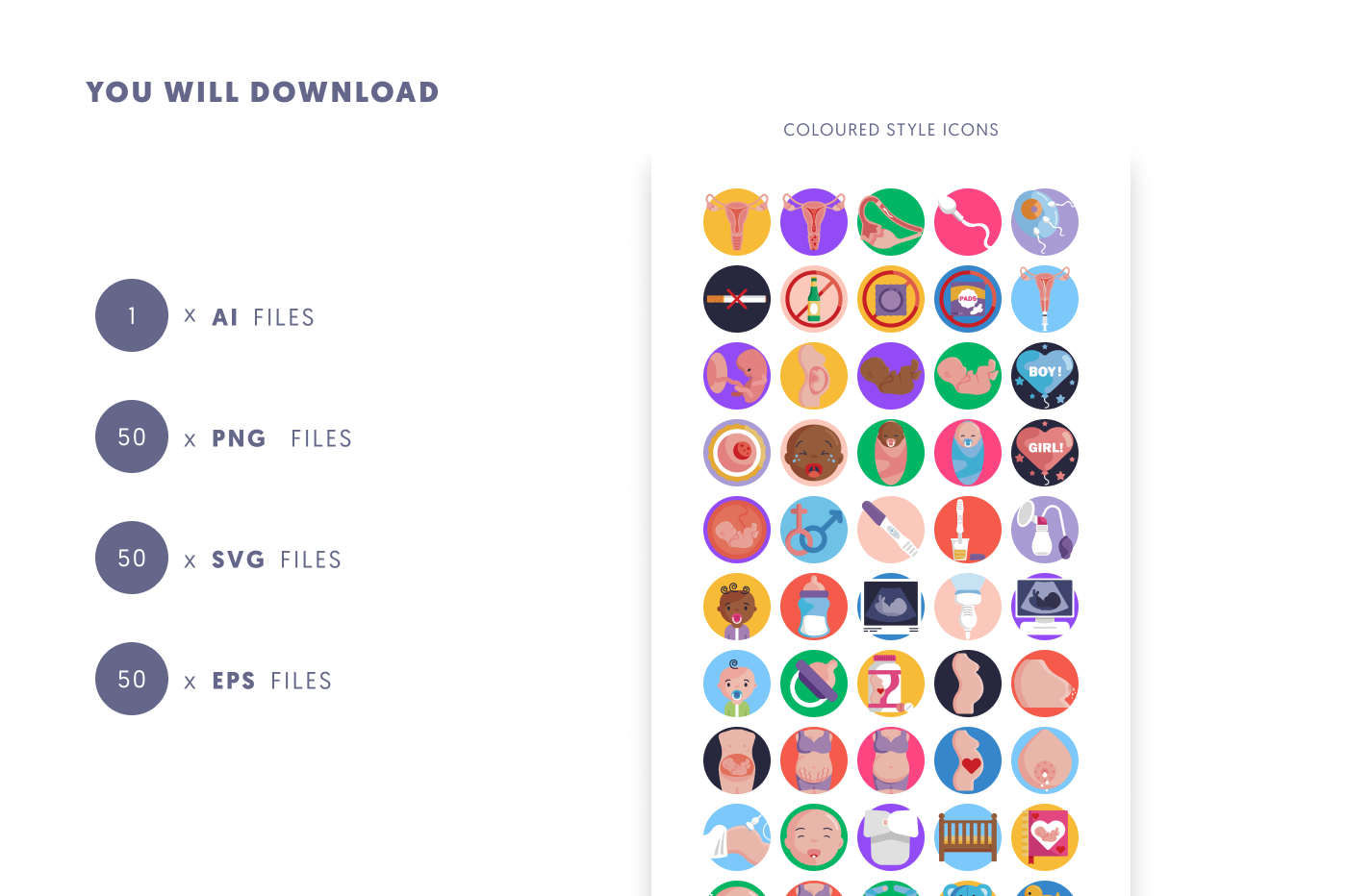 50 Maternity Icons preview 9 – flat circle icons in PNG, SVG and EPS