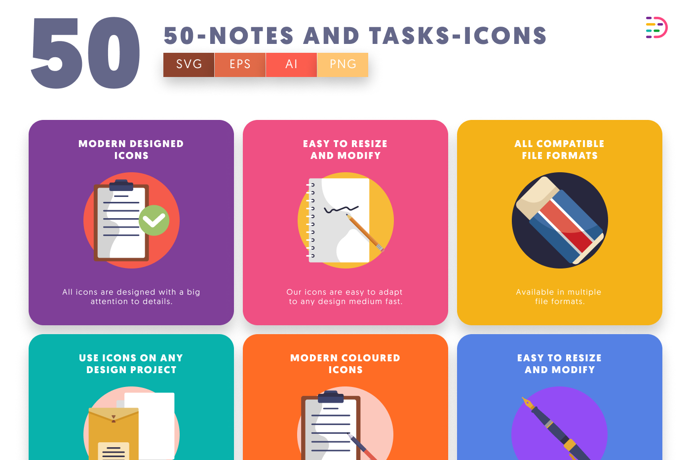 50 Notes and Tasks Icons preview 5 – flat circle icons in PNG, SVG and EPS