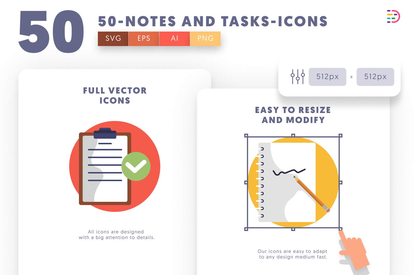 50 Notes and Tasks Icons preview 6 – flat circle icons in PNG, SVG and EPS