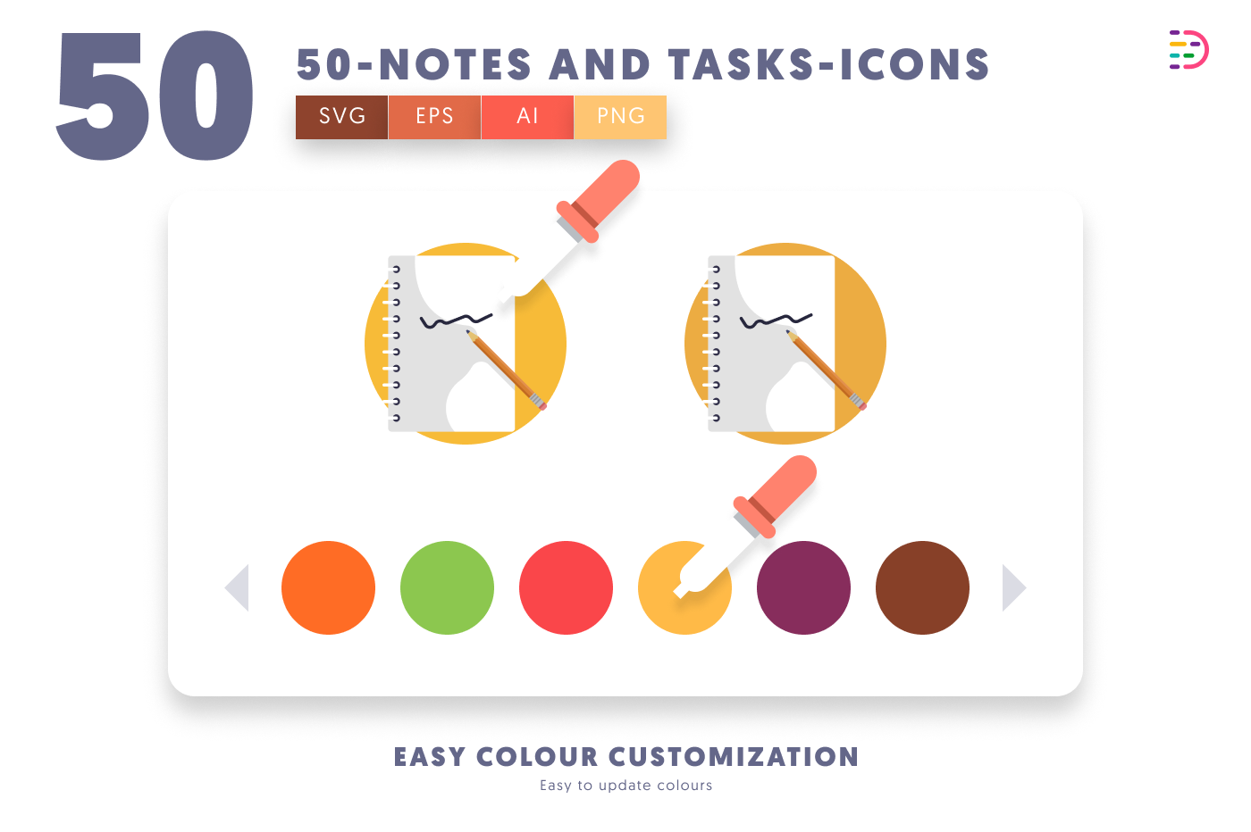 50 Notes and Tasks Icons preview 7 – flat circle icons in PNG, SVG and EPS