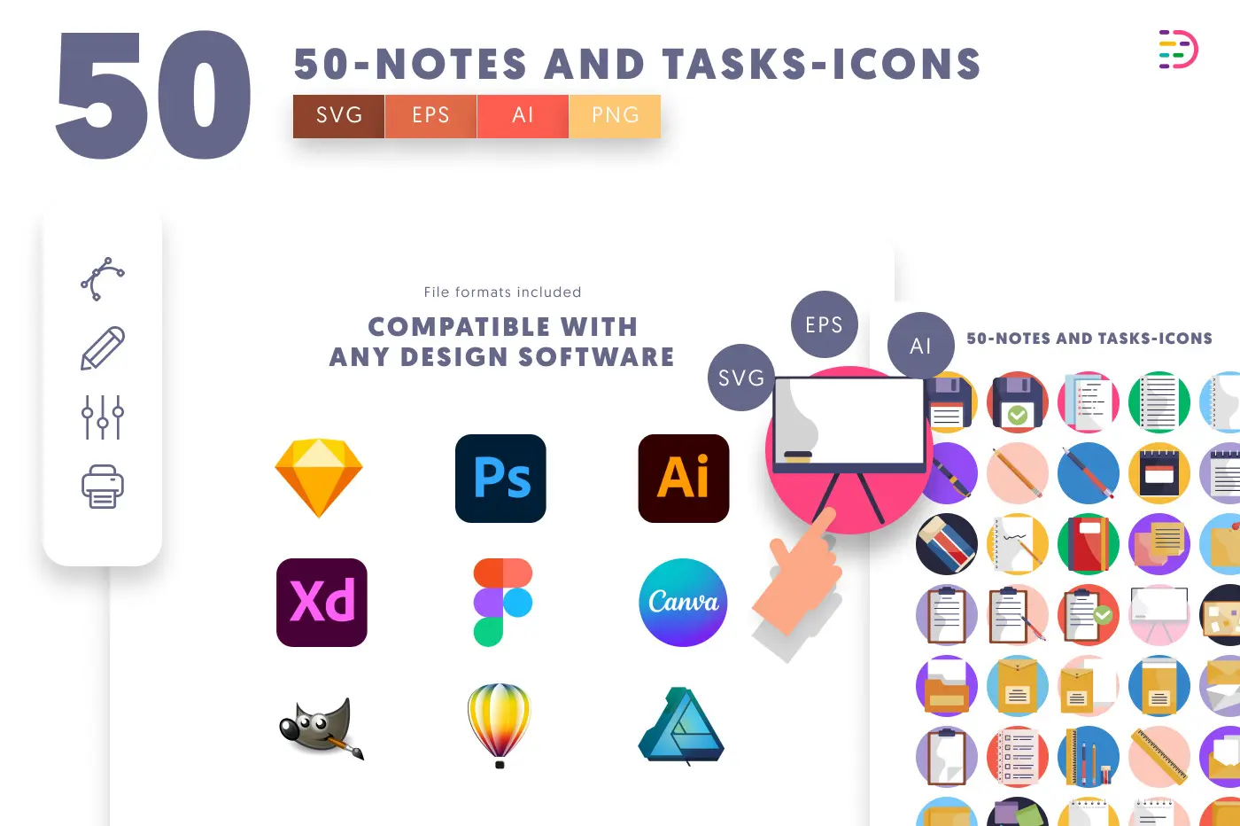 50 Notes and Tasks Icons preview 8 – flat circle icons in PNG, SVG and EPS