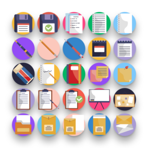 50 Notes and Tasks Icons – set of colorful flat circle icons