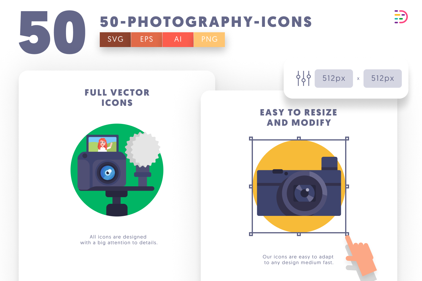 50 Photography Icons preview 6 – flat circle icons in PNG, SVG and EPS