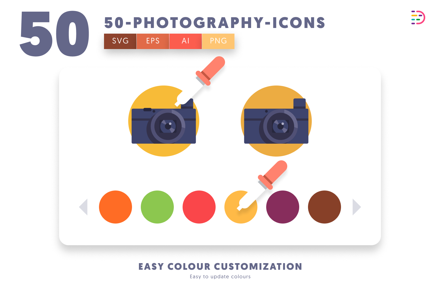 50 Photography Icons preview 7 – flat circle icons in PNG, SVG and EPS