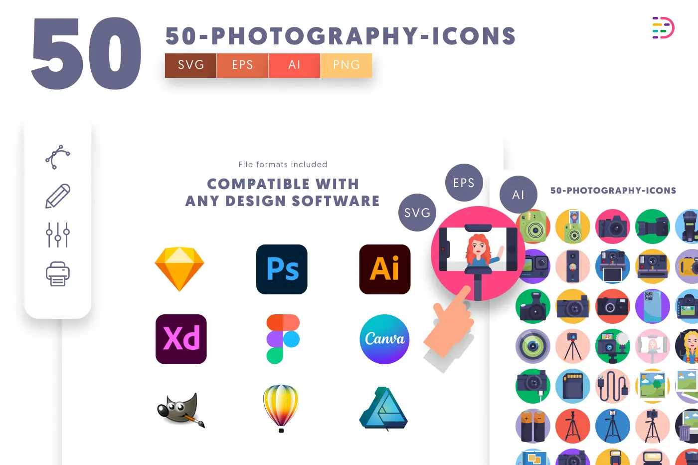 50 Photography Icons preview 8 – flat circle icons in PNG, SVG and EPS
