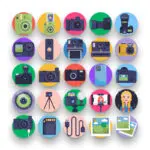 50 Photography Icons – set of colorful flat circle icons