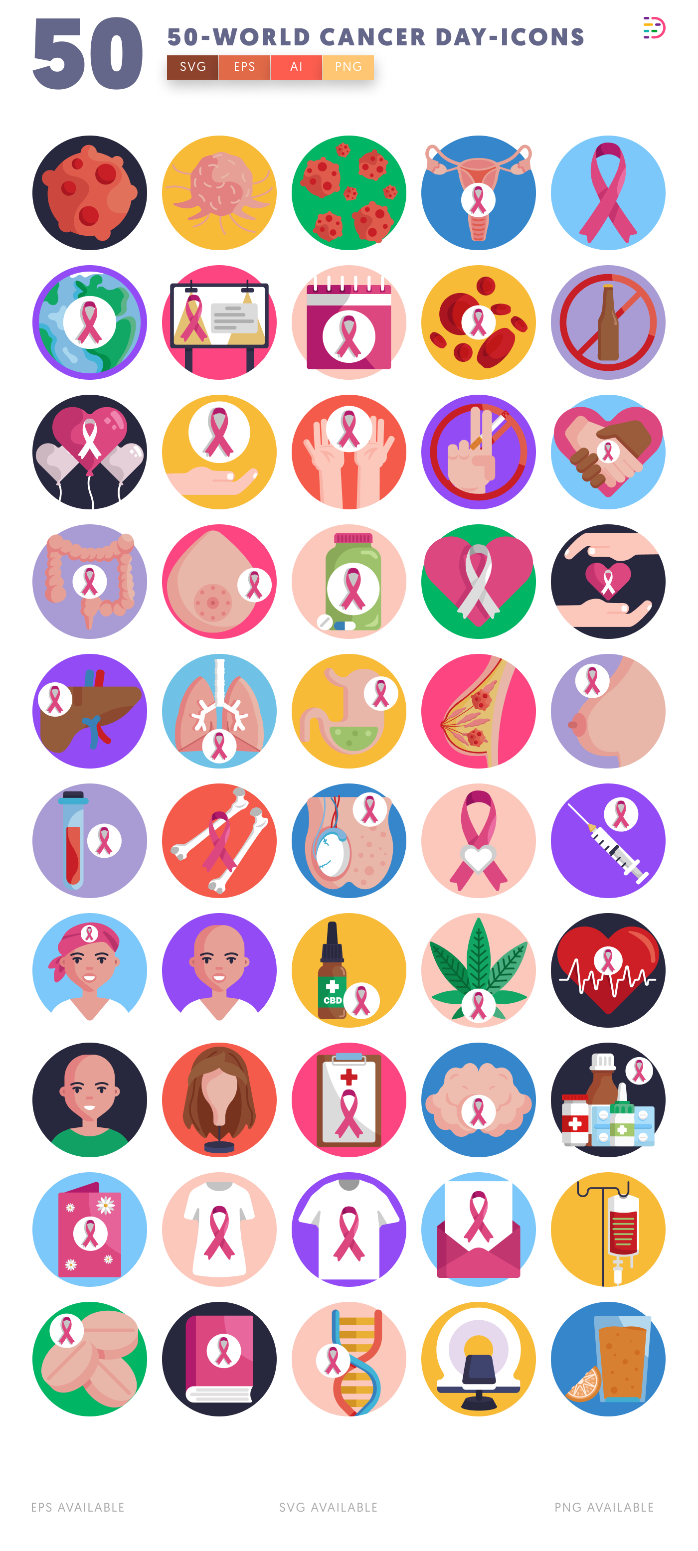 50 World Cancer Day Icons – all icons in the set