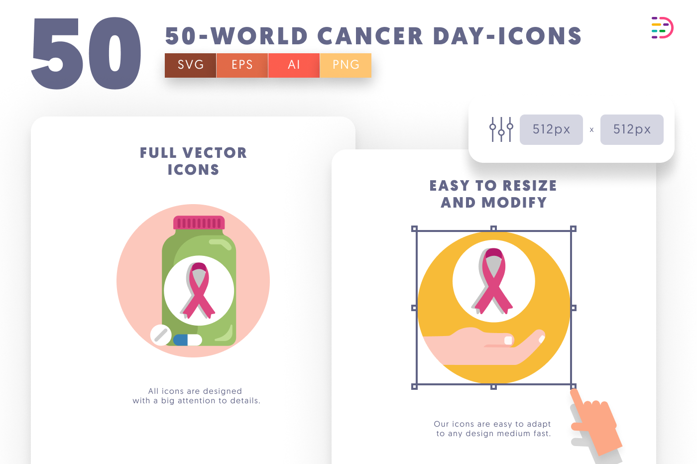 50 World Cancer Day Icons preview 6 – flat circle icons in PNG, SVG and EPS