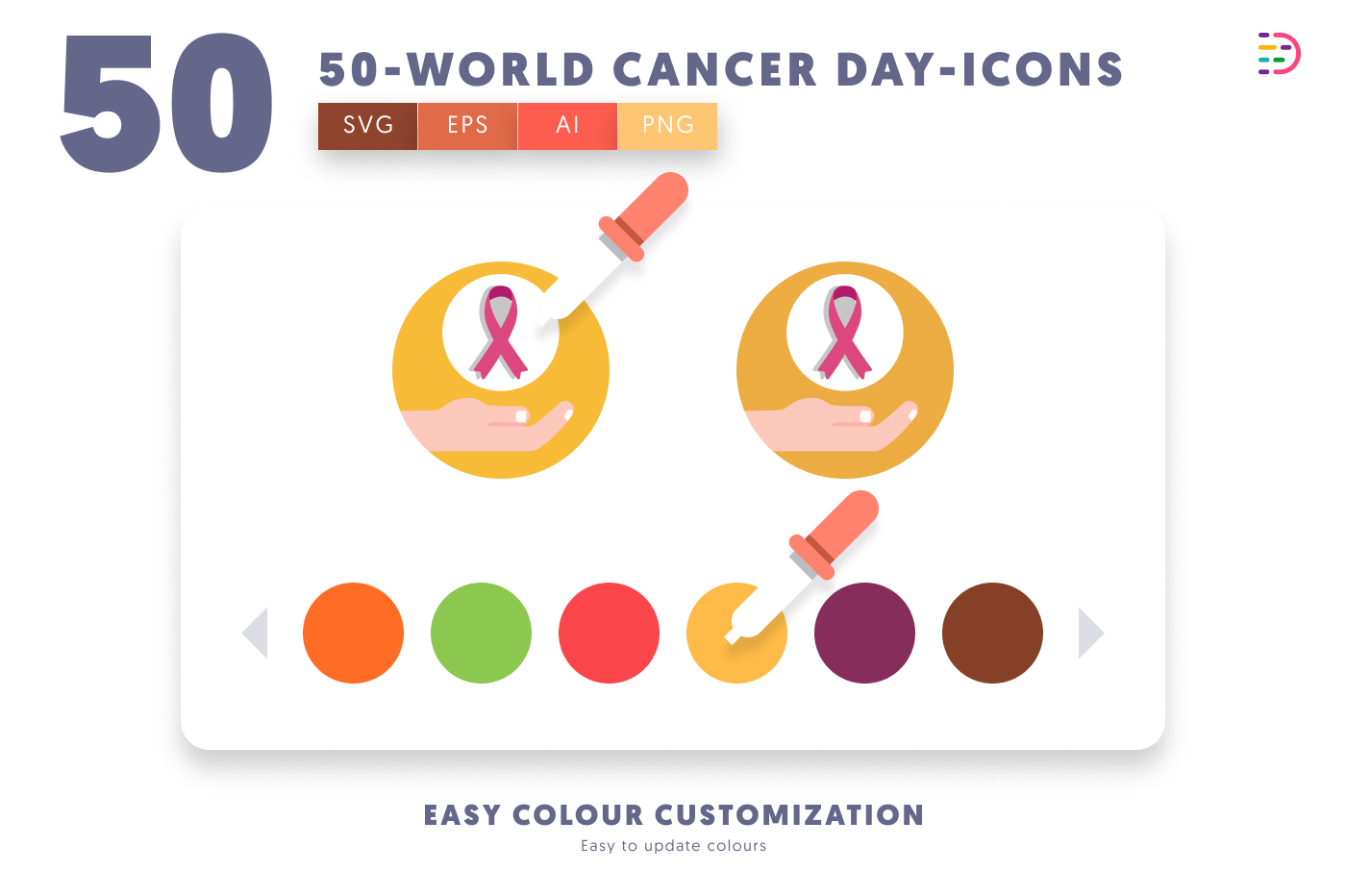 50 World Cancer Day Icons preview 7 – flat circle icons in PNG, SVG and EPS