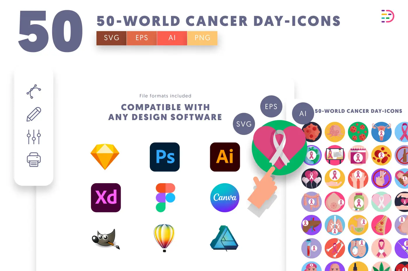 50 World Cancer Day Icons preview 8 – flat circle icons in PNG, SVG and EPS