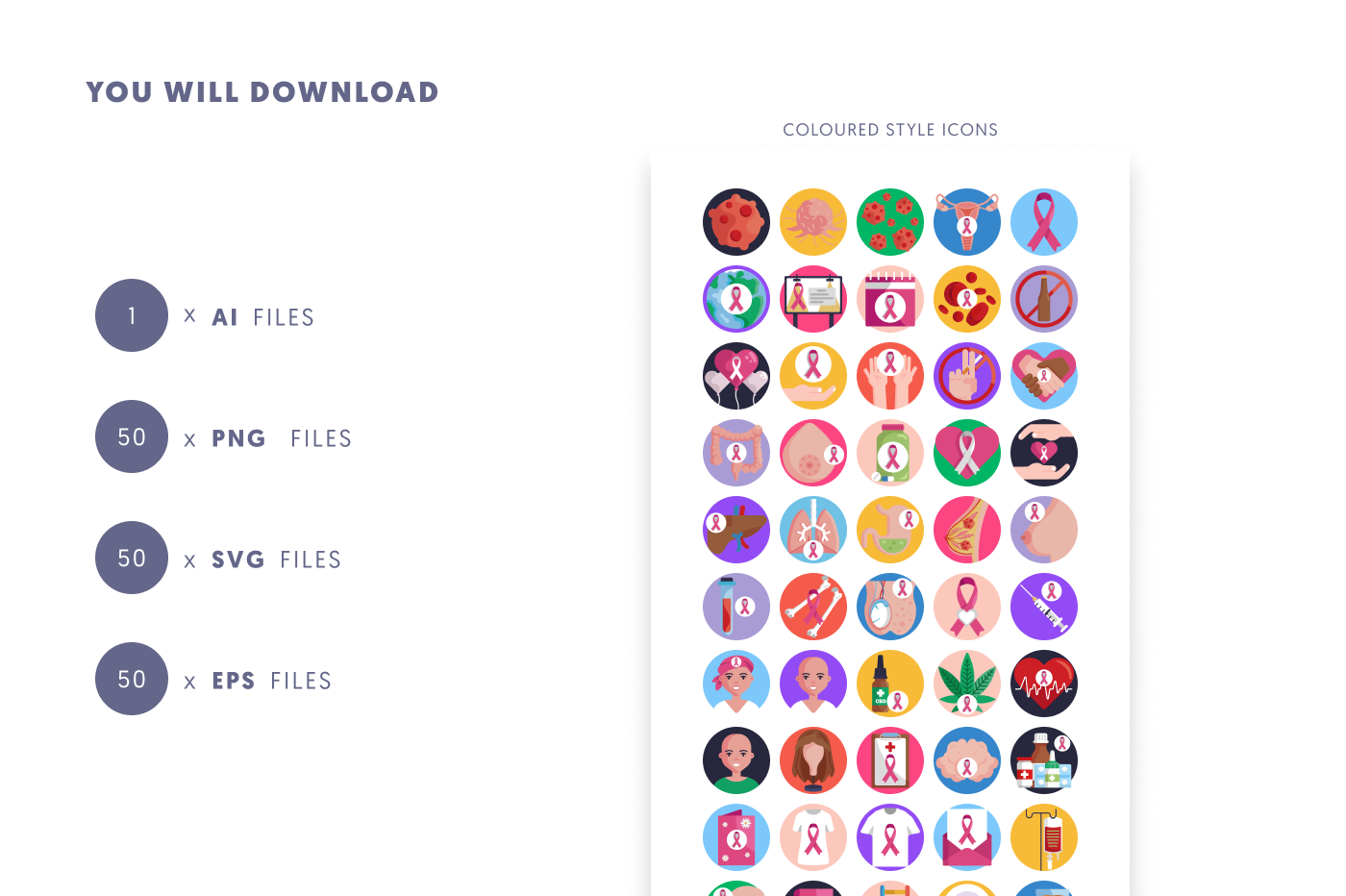 50 World Cancer Day Icons preview 9 – flat circle icons in PNG, SVG and EPS