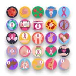 50 World Cancer Day Icons – set of colorful flat circle icons