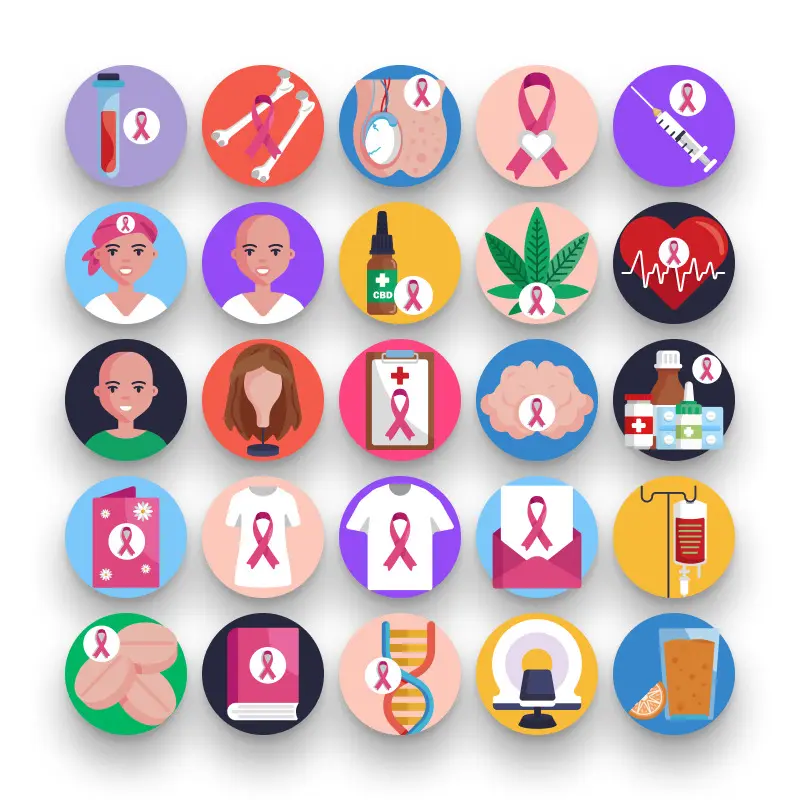50 World Cancer Day Icons – set of colorful flat circle icons