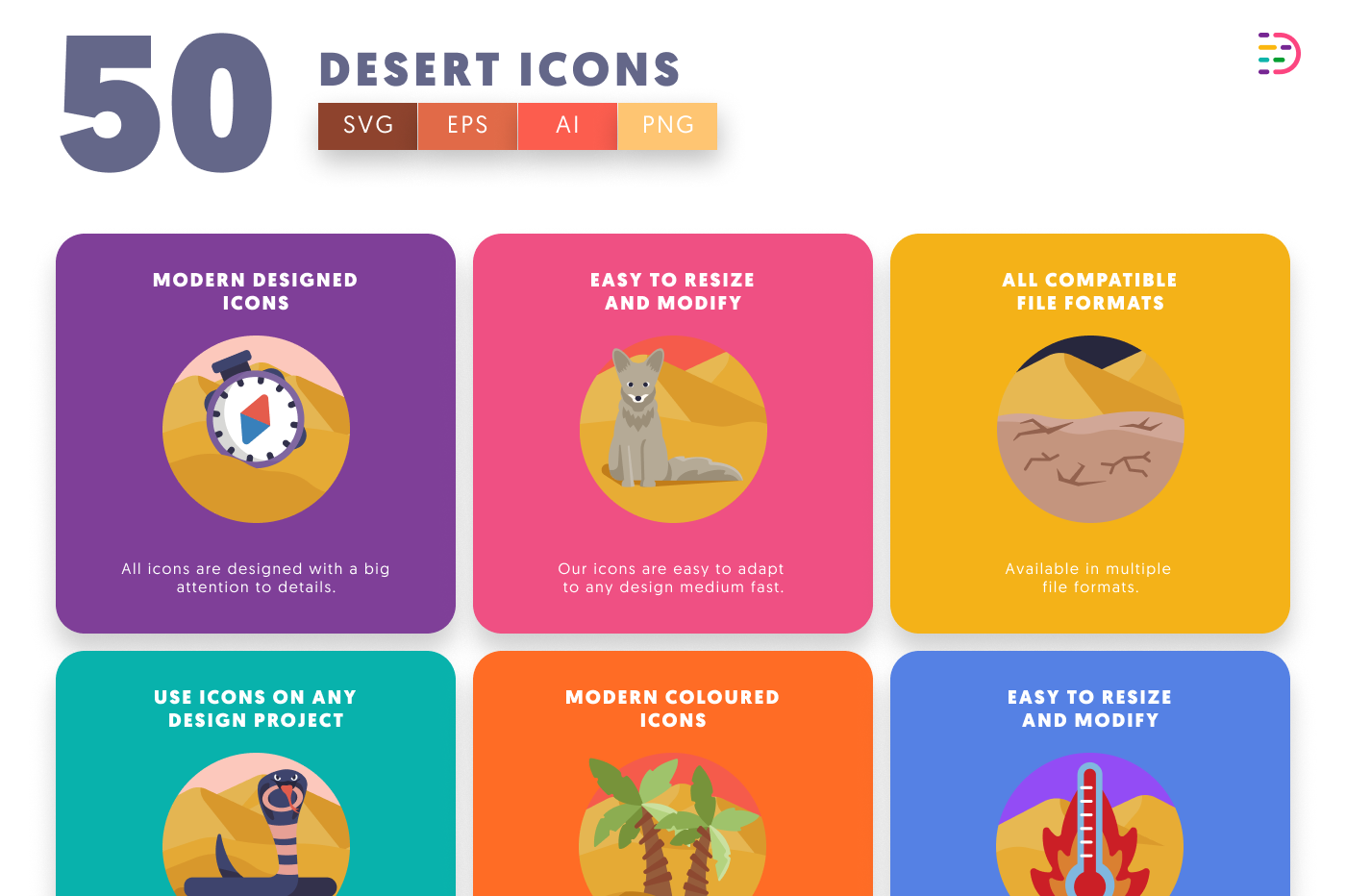 50 Desert Icons preview 5 – flat circle icons in PNG, SVG and EPS