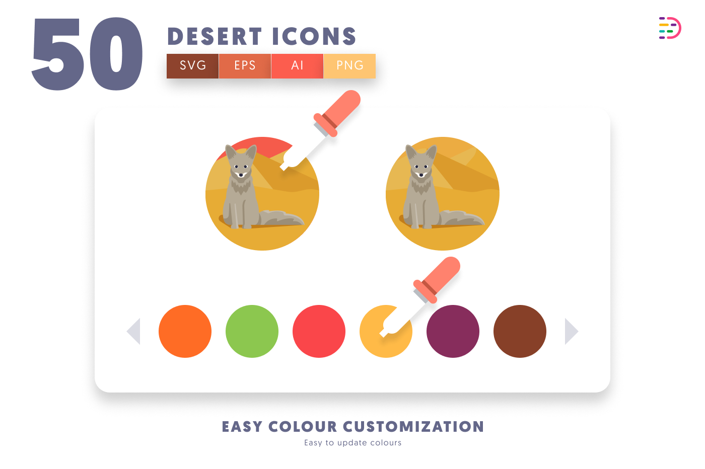 50 Desert Icons preview 7 – flat circle icons in PNG, SVG and EPS
