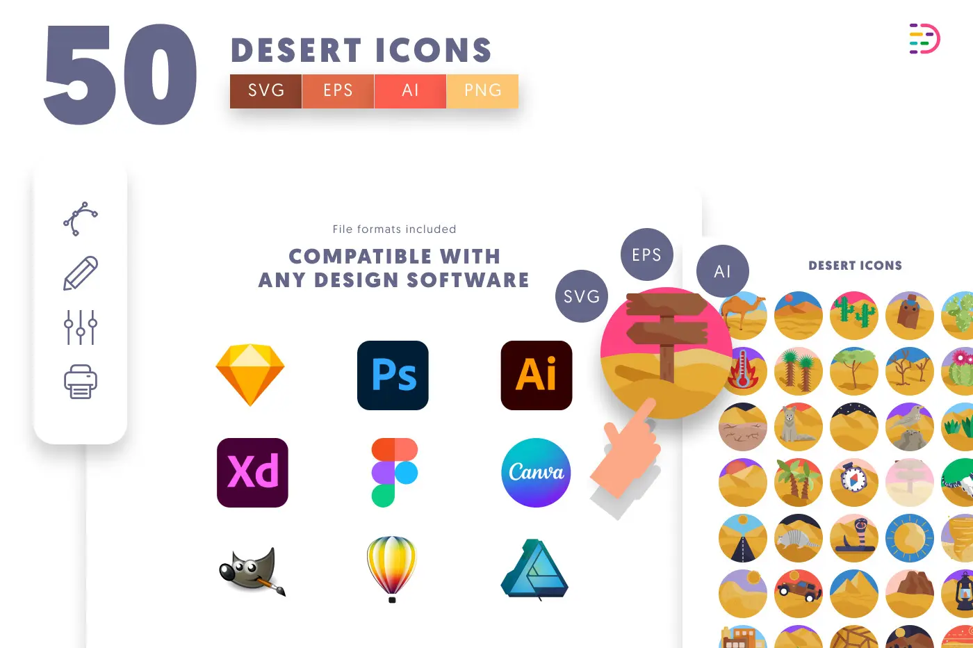 50 Desert Icons preview 8 – flat circle icons in PNG, SVG and EPS