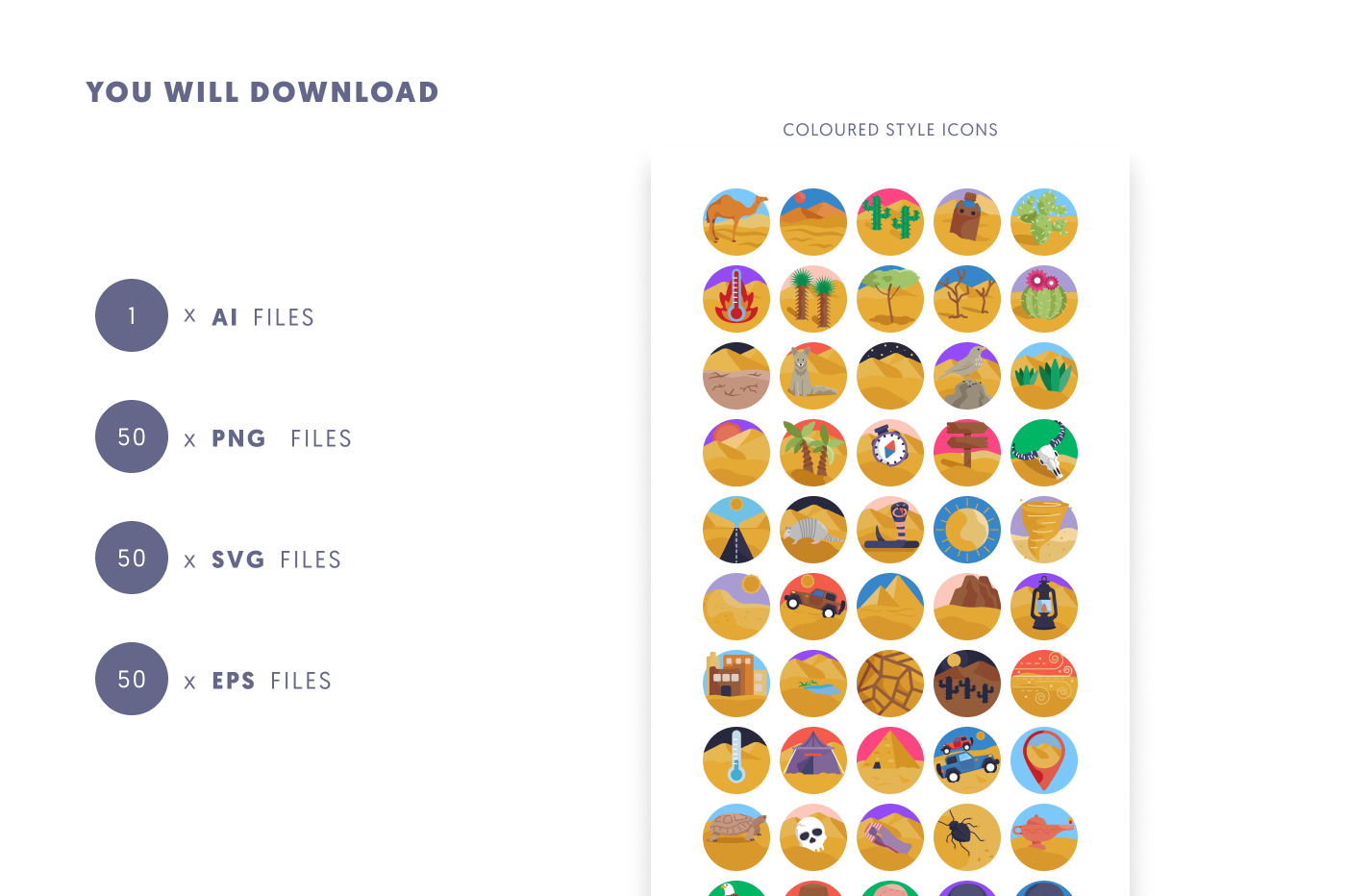 50 Desert Icons preview 9 – flat circle icons in PNG, SVG and EPS
