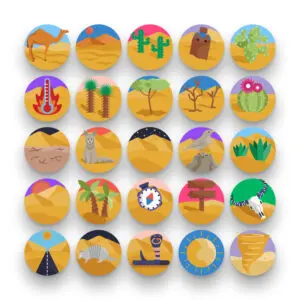 50 Desert Icons – set of colorful flat circle icons