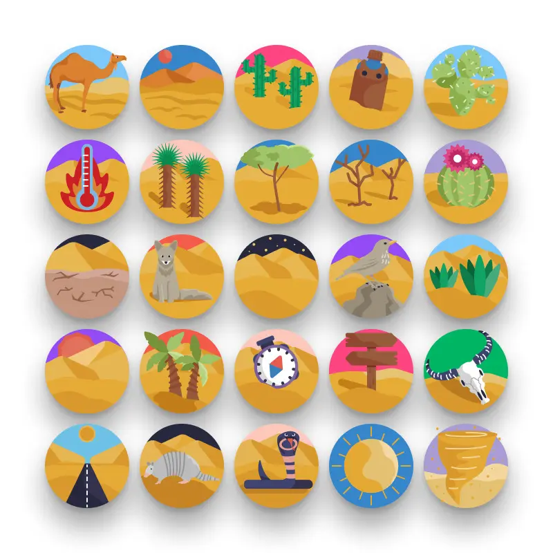 50 Desert Icons – set of colorful flat circle icons