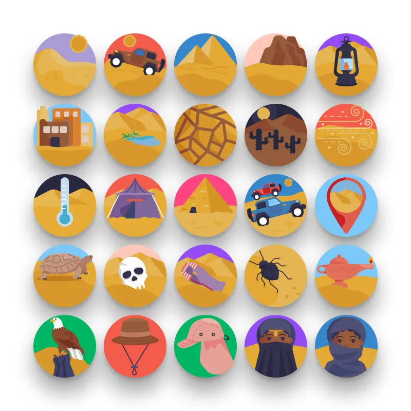 50 Desert Icons – set of colorful flat circle icons