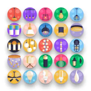 50 Lighting Icons – set of colorful flat circle icons